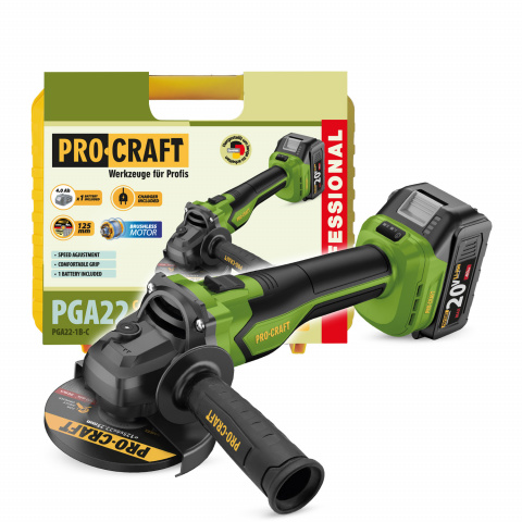 Aku úhlová bruska Procraft PGA22, 125mm | PGA22-1B-C